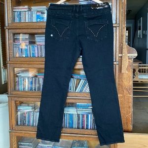 “Liquid” Black Jeans With Studs and Sequins. Size 13/14